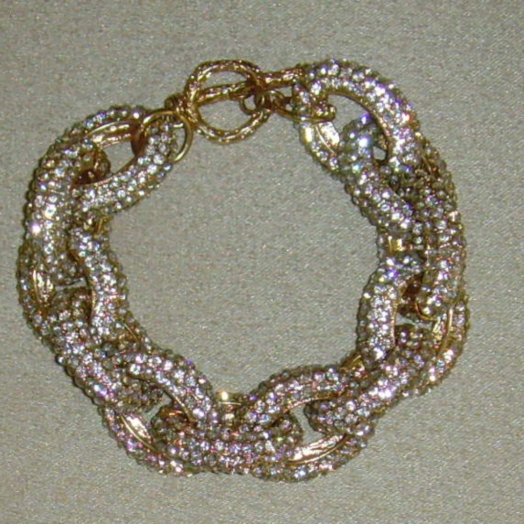 Brilliant Gold-Tone And Rhinestone Chain Link Bracelet - Bling!